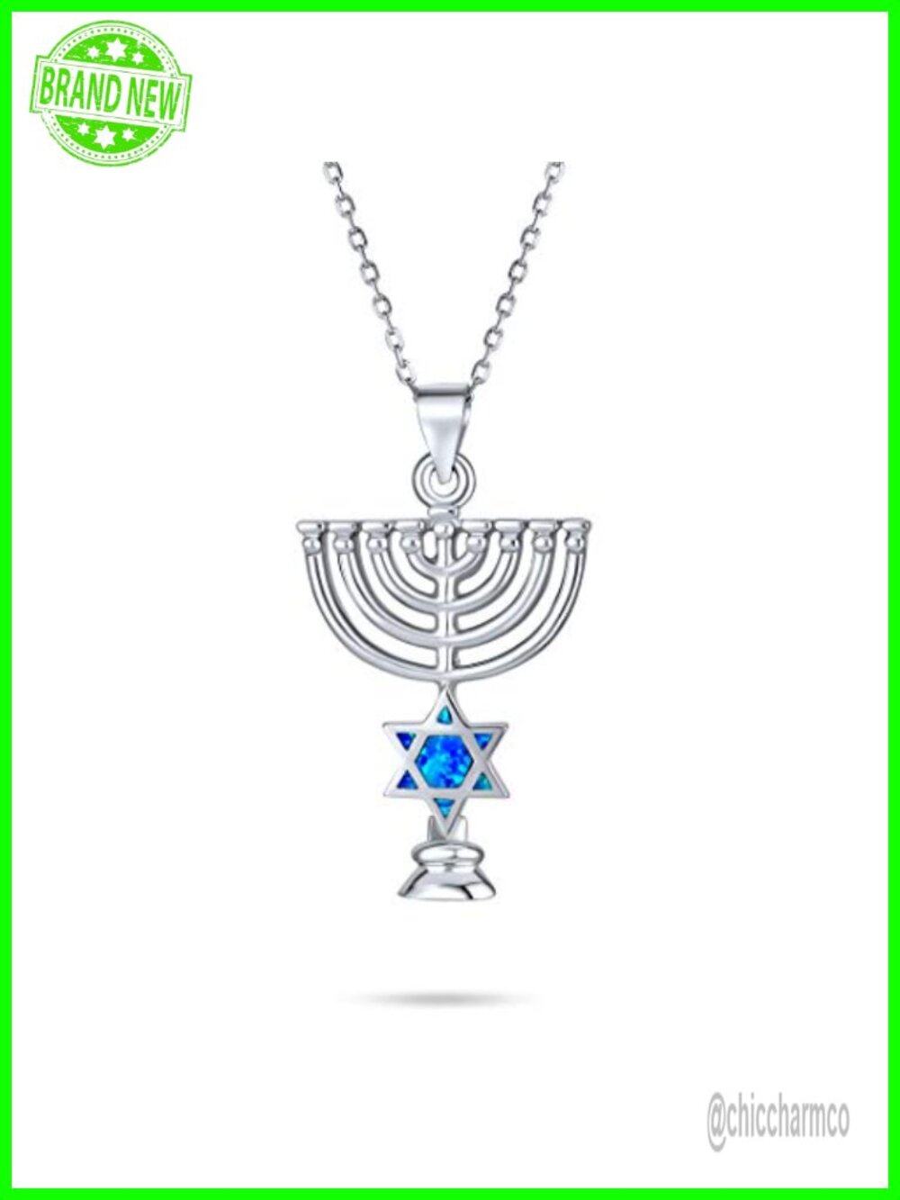 Sterling Silver Opal Star of David Menorah Pendant Necklace